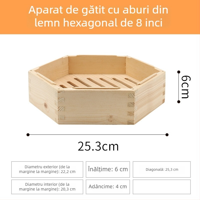 Coș de aburi din lemn hexagonal pentru uz casnic, potrivit pentru dim sum și găluște la abur