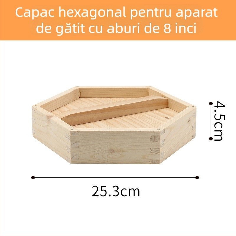 Coș de aburi din lemn hexagonal pentru uz casnic, potrivit pentru dim sum și găluște la abur