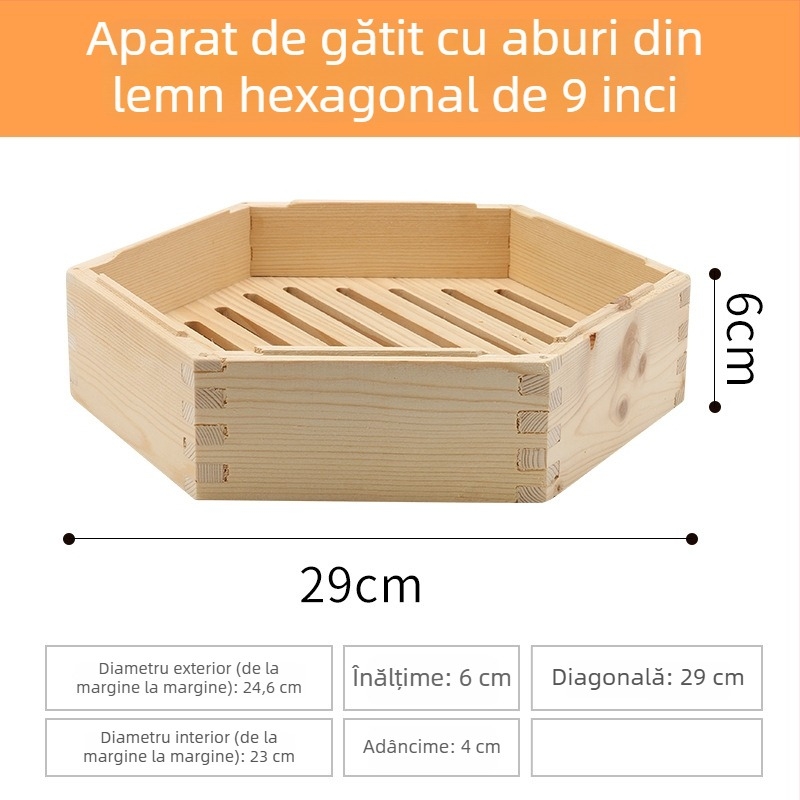 Coș de aburi din lemn hexagonal pentru uz casnic, potrivit pentru dim sum și găluște la abur