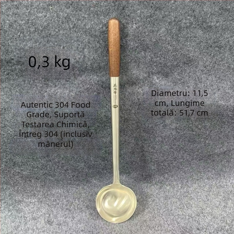 Lingură din oțel inoxidabil cu mâner din rosewood pentru prăjit și servire — mâner lung, lingură-spatulă multifuncțională pentru wok, supă și terci