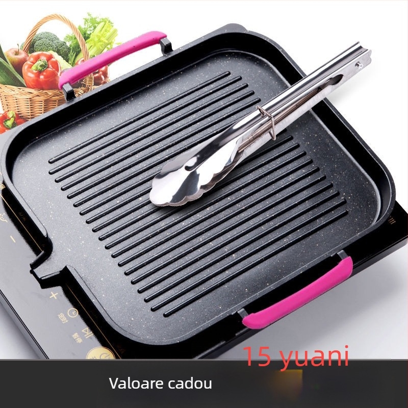 Tigaie grill electric în stil coreean cu piatră Maifan, neagră, antiaderentă, fără fum, pentru uz casnic Teppanyaki