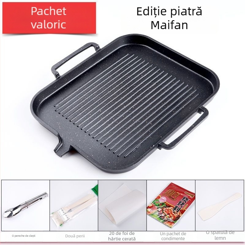Tigaie grill electric în stil coreean cu piatră Maifan, neagră, antiaderentă, fără fum, pentru uz casnic Teppanyaki