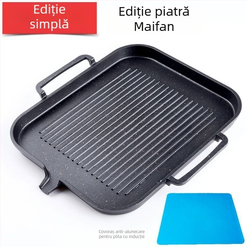Tigaie grill electric în stil coreean cu piatră Maifan, neagră, antiaderentă, fără fum, pentru uz casnic Teppanyaki