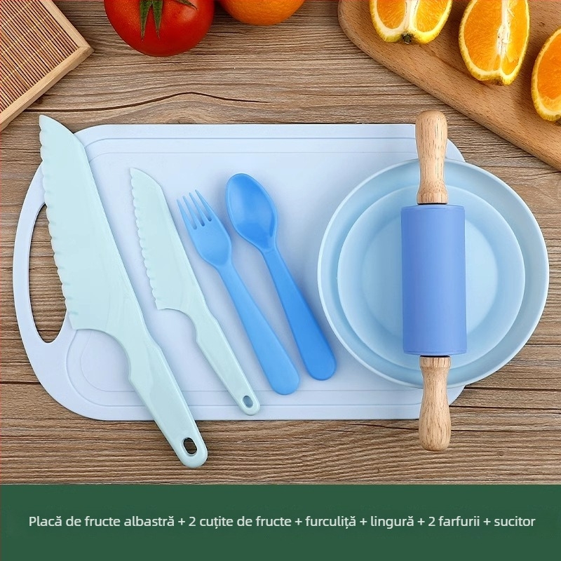 Set plastic sigur pentru copii, cu cuțit de tăiat fructe și tocător, pentru educația timpurie