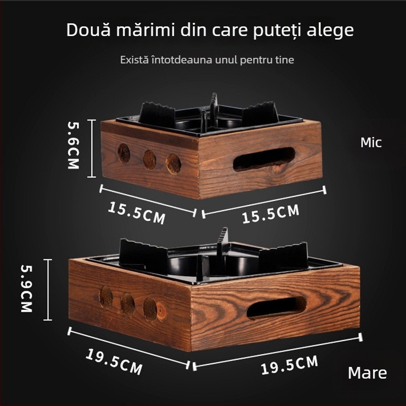 Set mini de oale uscate cu oală japoneză, plită pătrată din aluminiu pe suport din lemn, arzător cu alcool