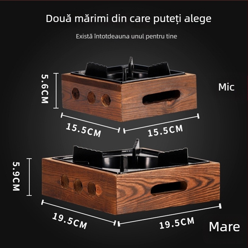 Set mini de oale uscate cu oală japoneză, plită pătrată din aluminiu pe suport din lemn, arzător cu alcool