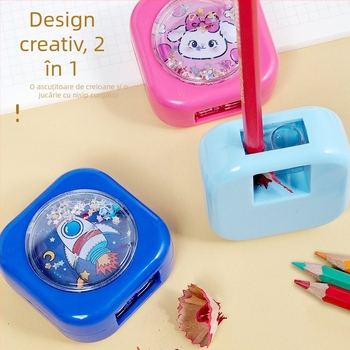 Ascutitor Rainbow Quicksand - design cartoon cu două găuri, compact, manual, pentru copii și elevi, ascuțitor mini pentru creioane de sprânene