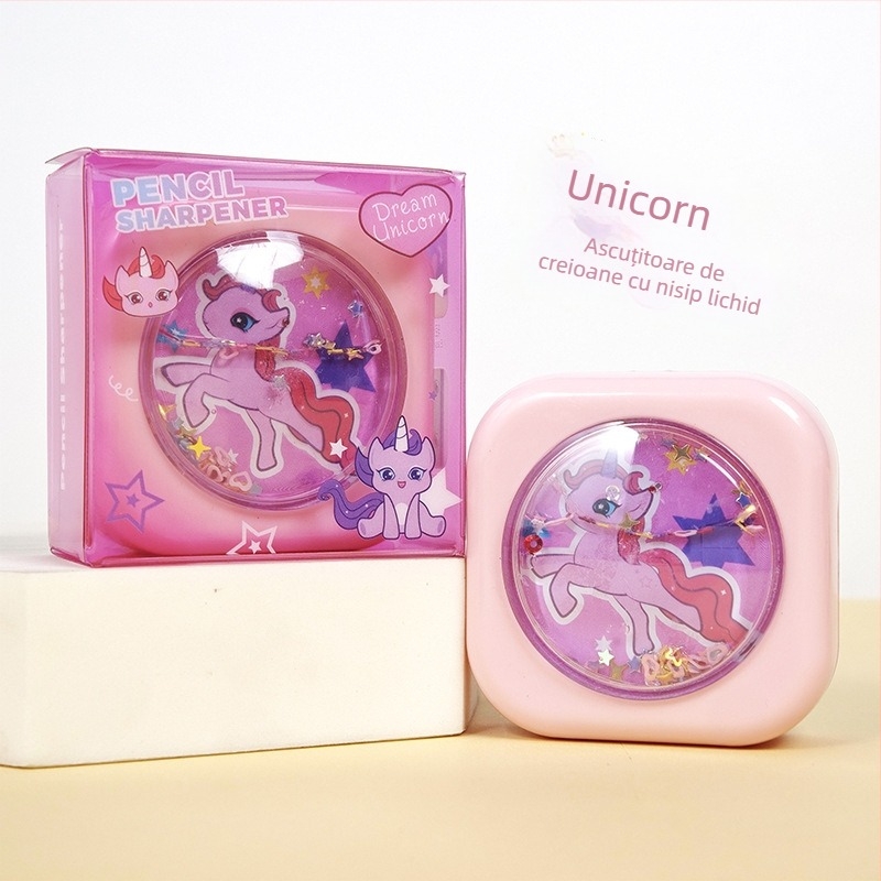 Ascutitor Rainbow Quicksand - design cartoon cu două găuri, compact, manual, pentru copii și elevi, ascuțitor mini pentru creioane de sprânene