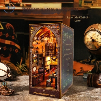 Casă DIY din lemn pentru suport de cărți – inspirată de Hogwarts, puzzle 3D pentru mini scenă