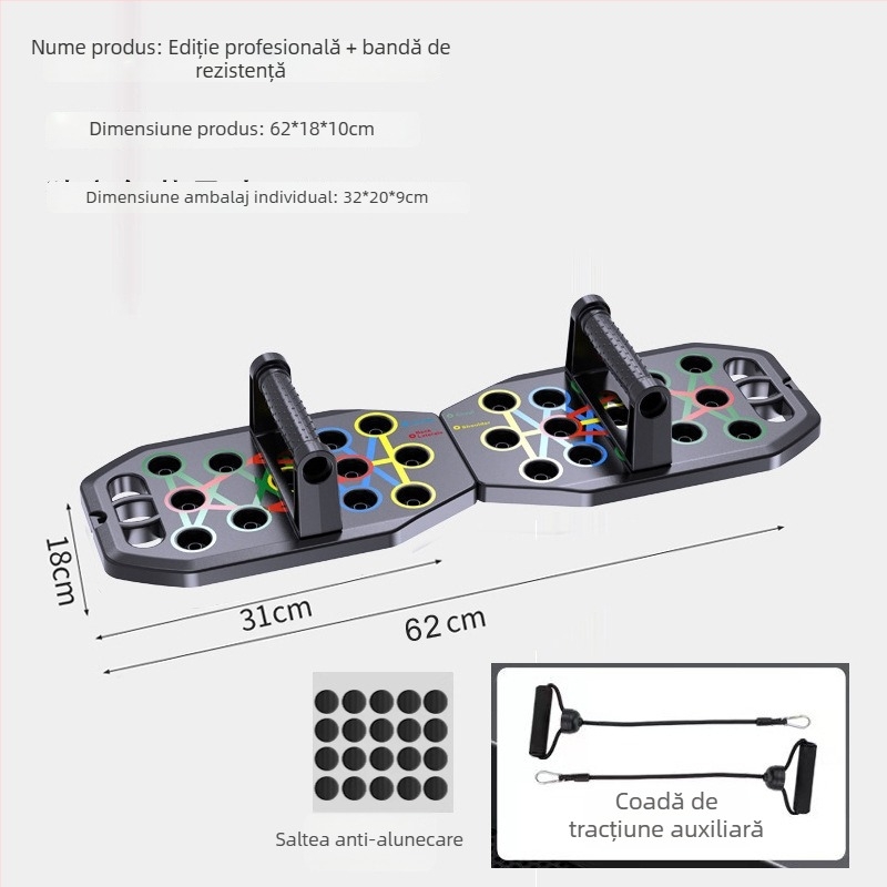 Tavă pliabilă pentru flotări – multifuncțională pentru antrenamentul mușchilor pieptului, echipament de fitness pentru casă, model FWC-1, dimensiuni 62×18×10 cm, greutate 0,7 kg