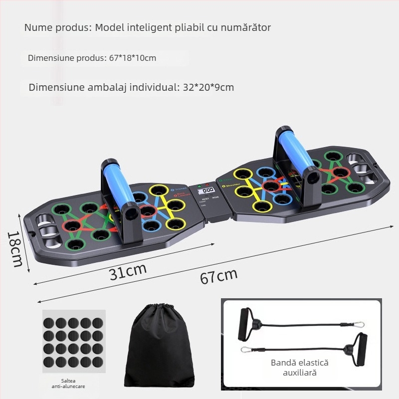 Tavă pliabilă pentru flotări – multifuncțională pentru antrenamentul mușchilor pieptului, echipament de fitness pentru casă, model FWC-1, dimensiuni 62×18×10 cm, greutate 0,7 kg