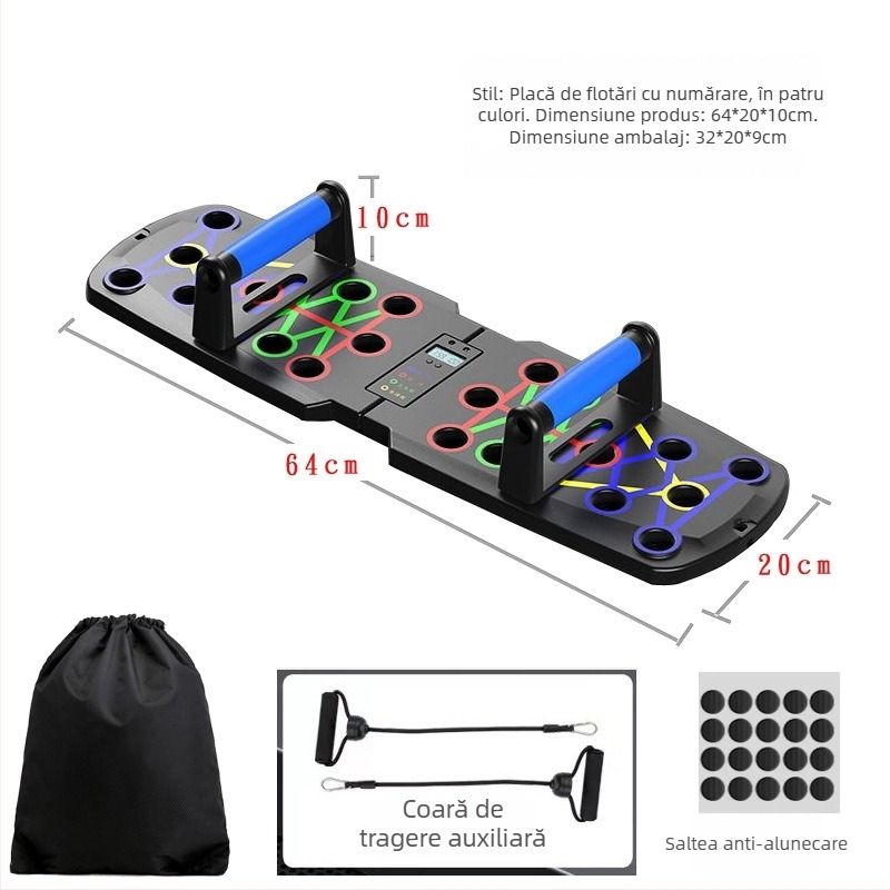 Tavă pliabilă pentru flotări – multifuncțională pentru antrenamentul mușchilor pieptului, echipament de fitness pentru casă, model FWC-1, dimensiuni 62×18×10 cm, greutate 0,7 kg