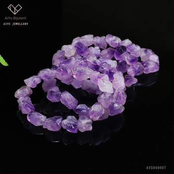 Brățară Ai Yu din ametist natural, piatră brută, formă neregulată, mărgele violete, diametrul mărgelelor 7 mm