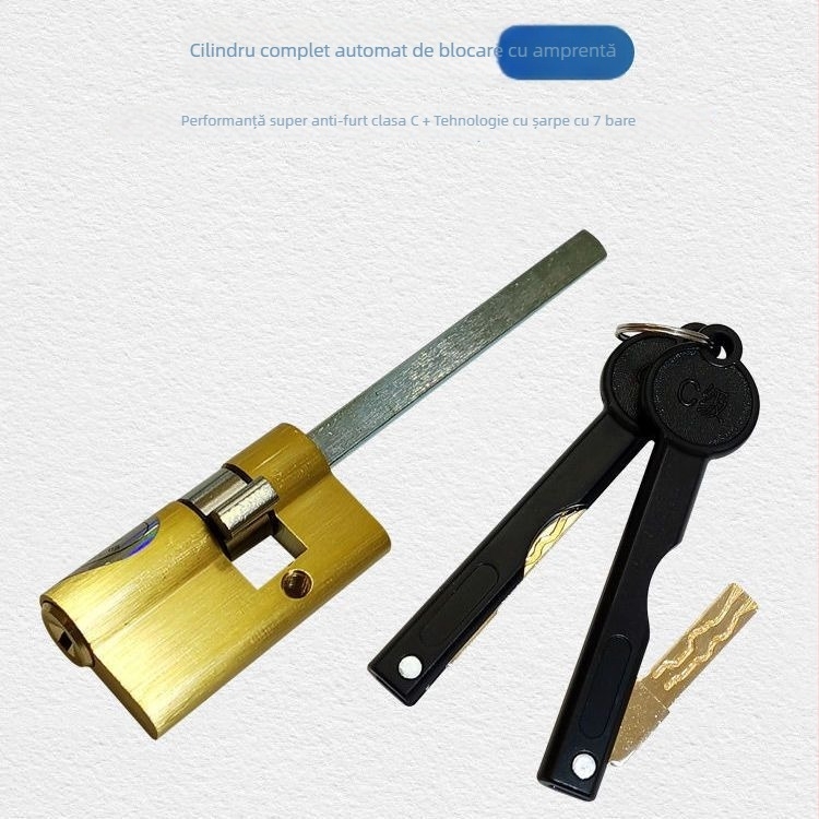 Cilindru de încuietoare cu amprentă, ultra-compact, automat, semi-automat, din cupru masiv, Clasa C anti-furt cu nucleu de încuietoare protejat prin parolă
