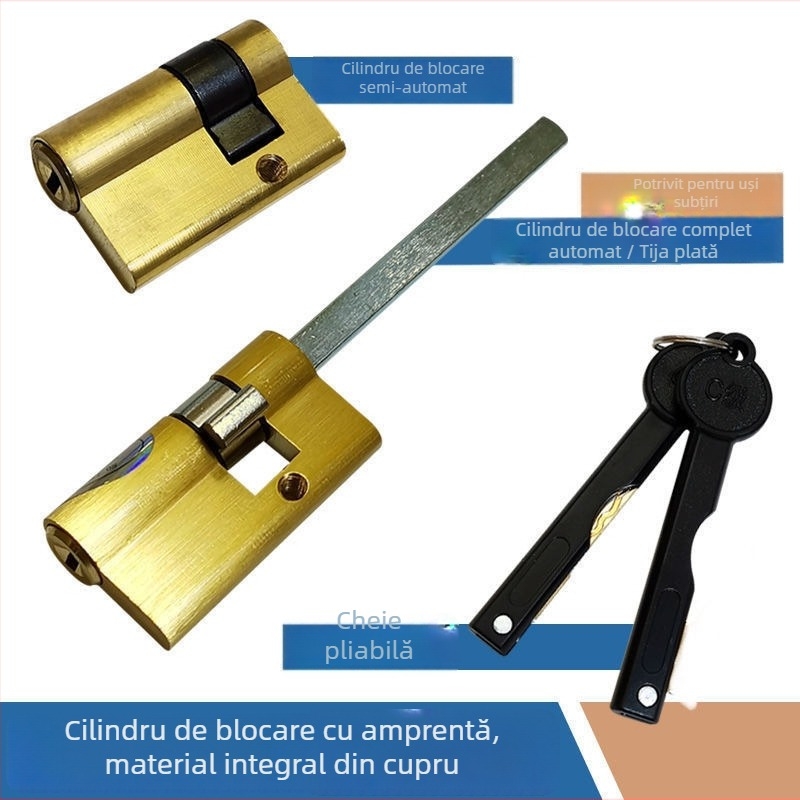 Cilindru de încuietoare cu amprentă, ultra-compact, automat, semi-automat, din cupru masiv, Clasa C anti-furt cu nucleu de încuietoare protejat prin parolă