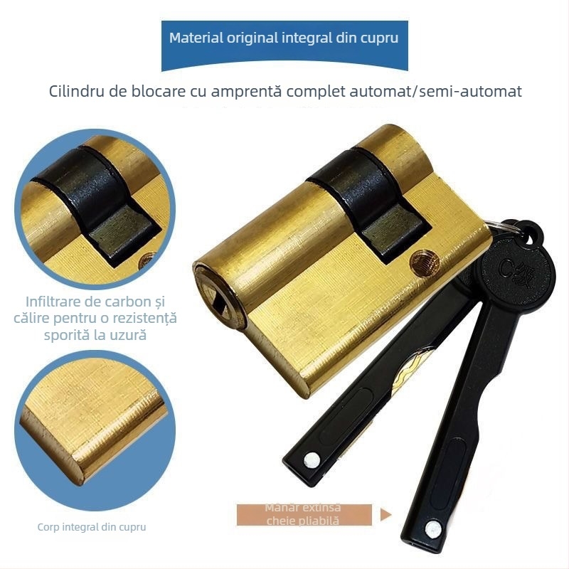 Cilindru de încuietoare cu amprentă, ultra-compact, automat, semi-automat, din cupru masiv, Clasa C anti-furt cu nucleu de încuietoare protejat prin parolă