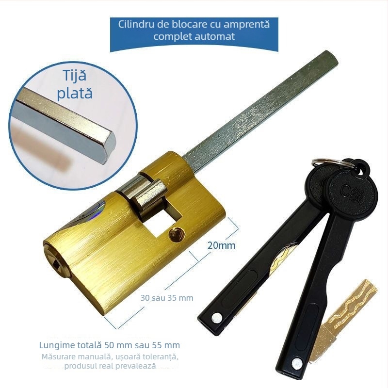 Cilindru de încuietoare cu amprentă, ultra-compact, automat, semi-automat, din cupru masiv, Clasa C anti-furt cu nucleu de încuietoare protejat prin parolă