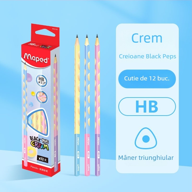 Maped creion cu priză triunghiulară HB/2B pentru elevi – exerciții de scriere