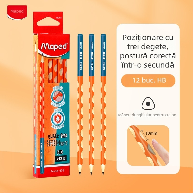 Maped creion cu priză triunghiulară HB/2B pentru elevi – exerciții de scriere
