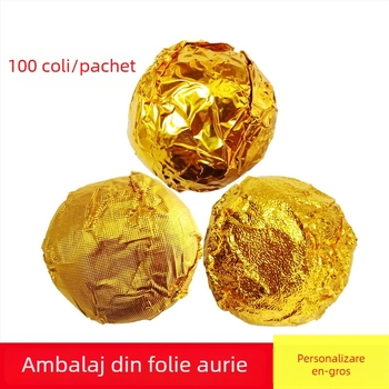 Hârtie de folie de aluminiu aurie pentru bomboane de ciocolată și bile cu susan, lucioasă, model cu carouri fine și textură de coajă de portocală