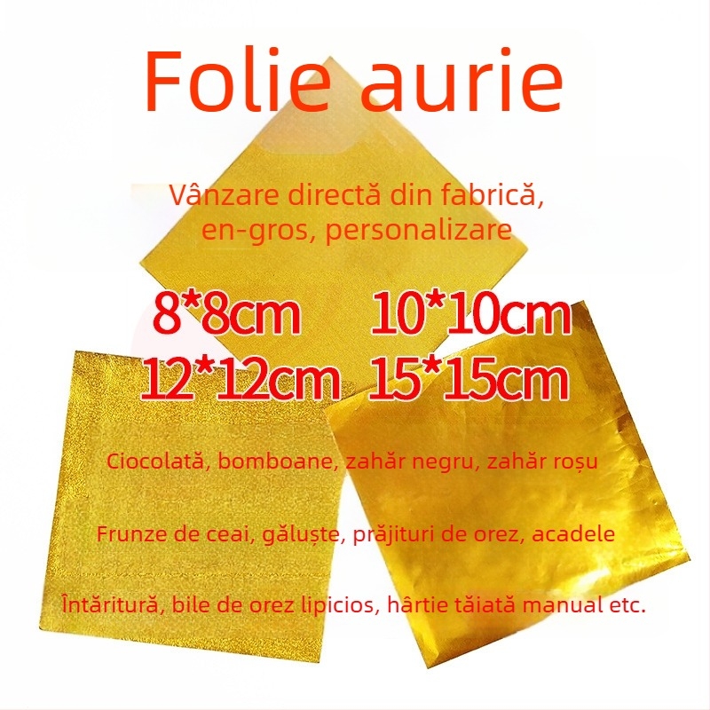Hârtie de folie de aluminiu aurie pentru bomboane de ciocolată și bile cu susan, lucioasă, model cu carouri fine și textură de coajă de portocală