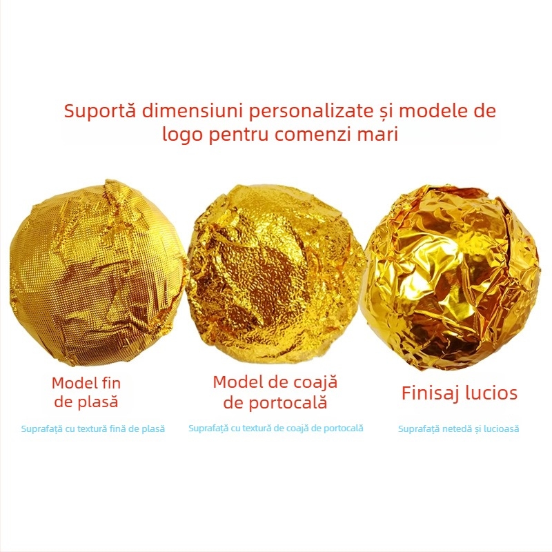 Hârtie de folie de aluminiu aurie pentru bomboane de ciocolată și bile cu susan, lucioasă, model cu carouri fine și textură de coajă de portocală