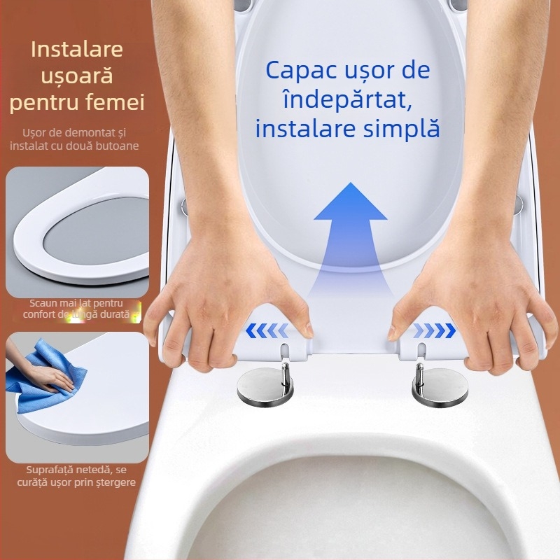  Capac de toaletă cu două butoane și montaj rapid, universal, îngroșat, în formă de U