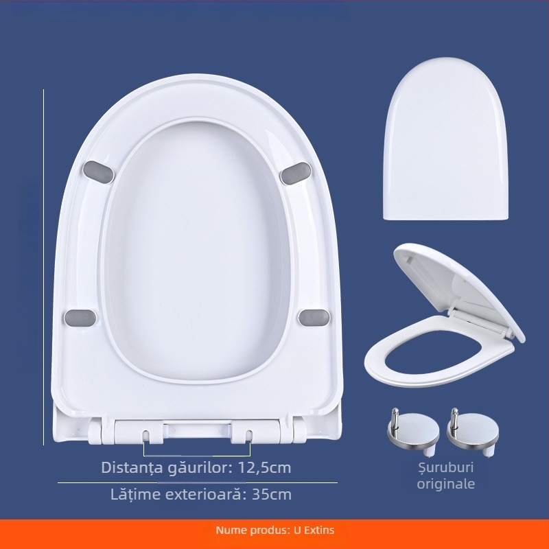  Capac de toaletă cu două butoane și montaj rapid, universal, îngroșat, în formă de U