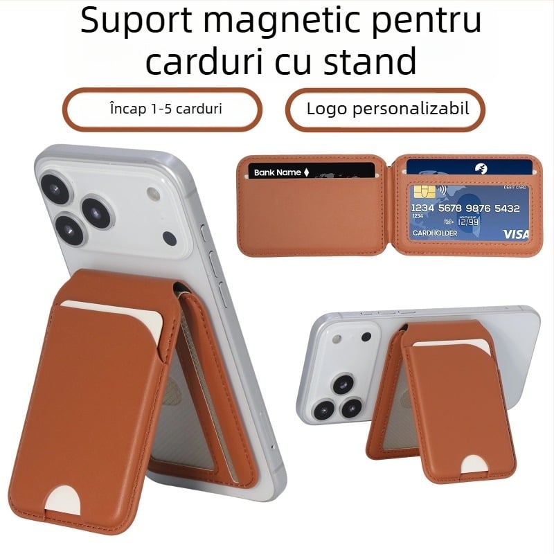 Suport pentru card MagSafe Apple, husă din piele PU, pliabilă, cu suport magnetic