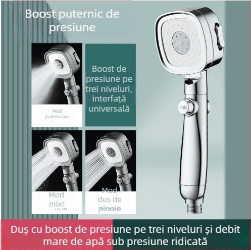 Dus cu presiune, ABS, funcție ploaie, montaj facil, compatibil cu boiler, design modern minimalist, formă pătrată