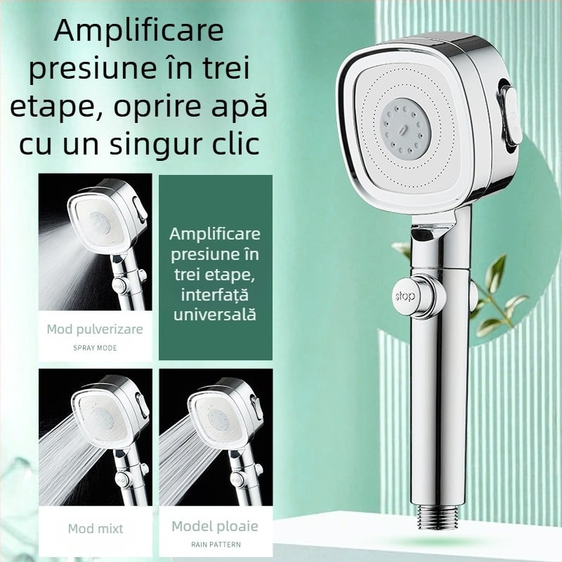 Dus cu presiune, ABS, funcție ploaie, montaj facil, compatibil cu boiler, design modern minimalist, formă pătrată