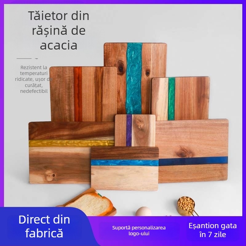 Tocător din rășină și lemn de acacia, placă multifuncțională pentru tăierea cărnii, pizza și fructelor