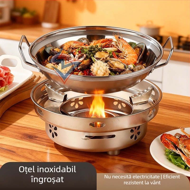 Aragaz cu alcool din oțel inoxidabil, oală mică pentru hot pot uscat, pentru uz casnic, restaurant, cămin, utilizare comercială