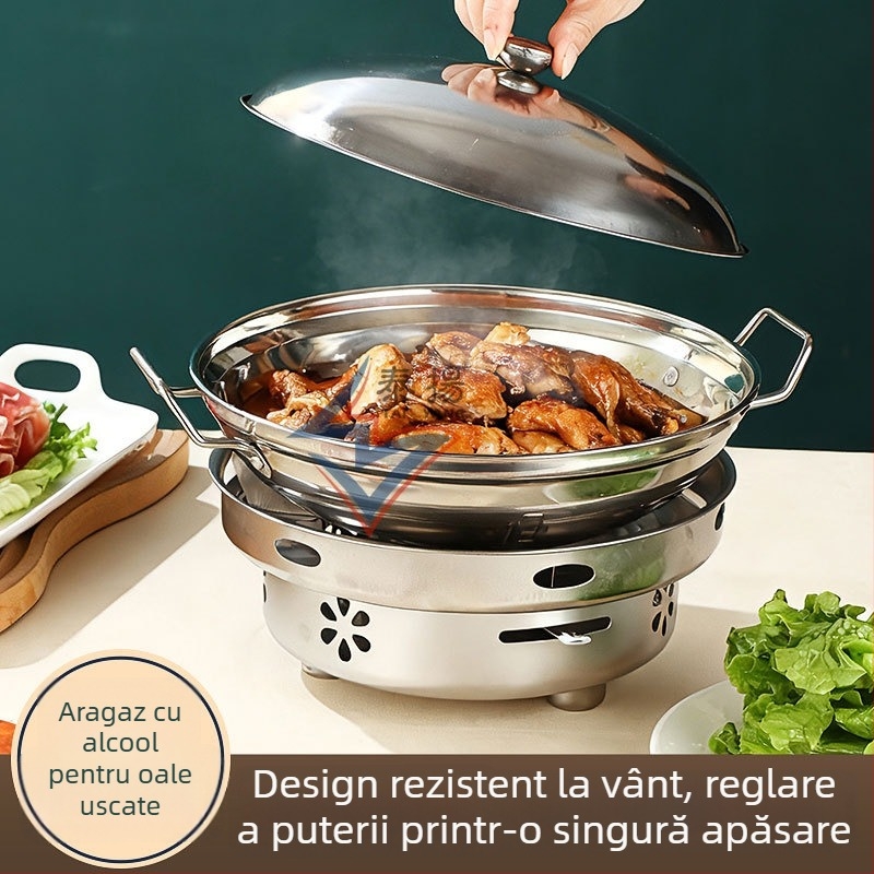 Aragaz cu alcool din oțel inoxidabil, oală mică pentru hot pot uscat, pentru uz casnic, restaurant, cămin, utilizare comercială