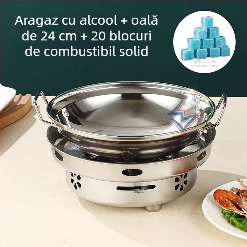 Aragaz cu alcool din oțel inoxidabil, oală mică pentru hot pot uscat, pentru uz casnic, restaurant, cămin, utilizare comercială