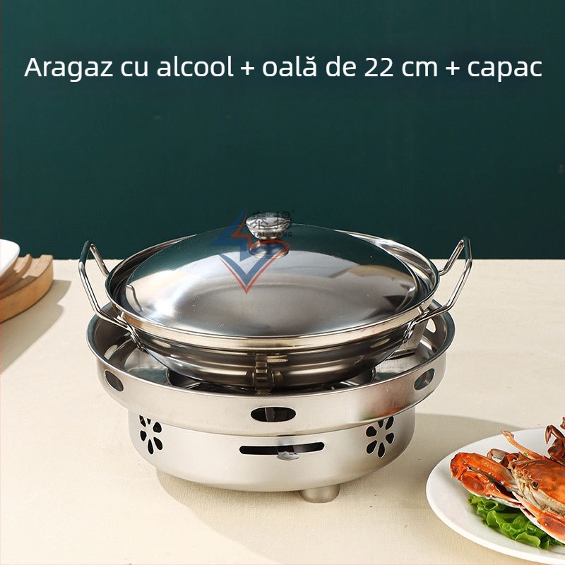 Aragaz cu alcool din oțel inoxidabil, oală mică pentru hot pot uscat, pentru uz casnic, restaurant, cămin, utilizare comercială