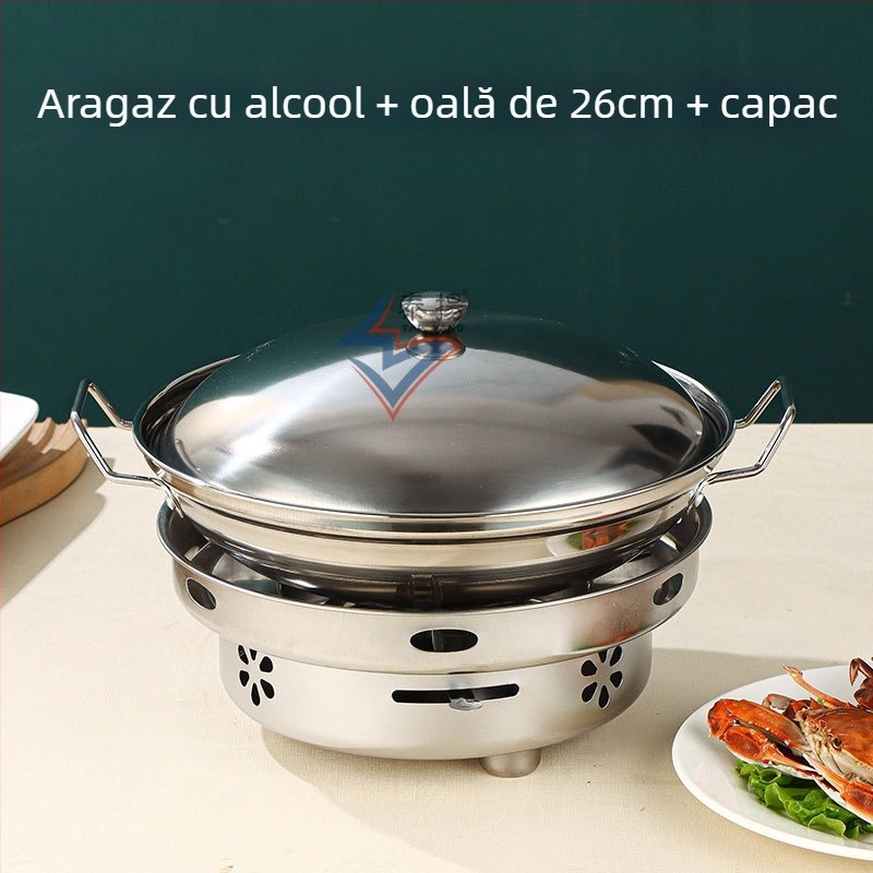 Aragaz cu alcool din oțel inoxidabil, oală mică pentru hot pot uscat, pentru uz casnic, restaurant, cămin, utilizare comercială