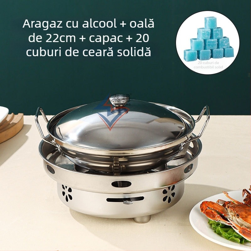 Aragaz cu alcool din oțel inoxidabil, oală mică pentru hot pot uscat, pentru uz casnic, restaurant, cămin, utilizare comercială