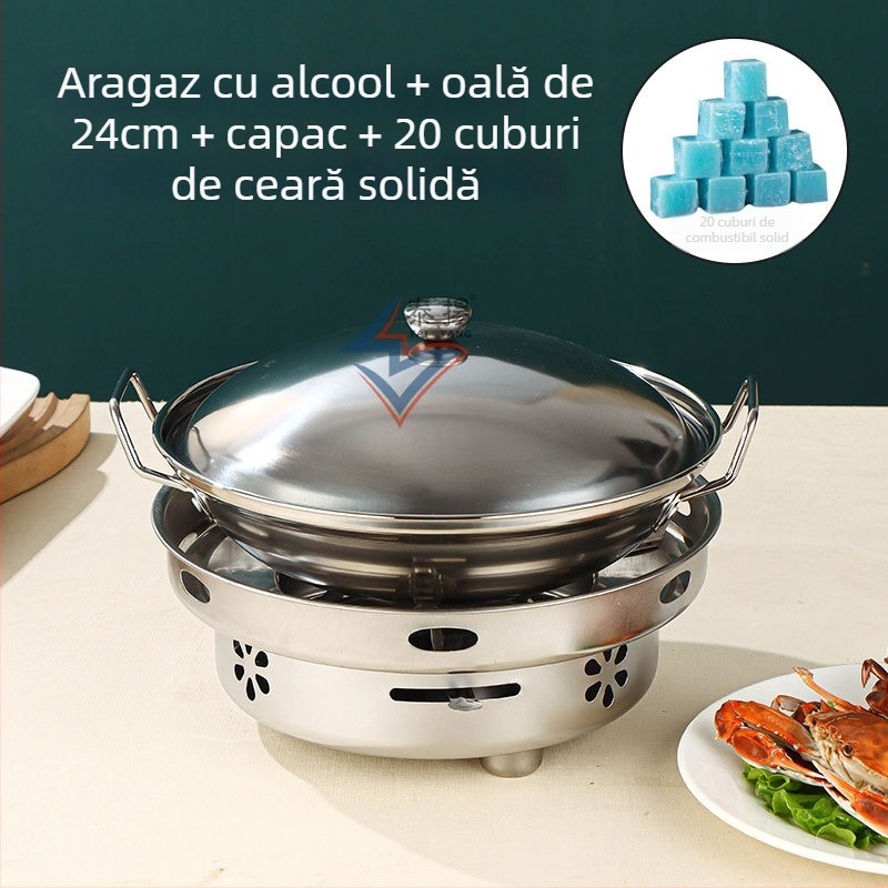 Aragaz cu alcool din oțel inoxidabil, oală mică pentru hot pot uscat, pentru uz casnic, restaurant, cămin, utilizare comercială