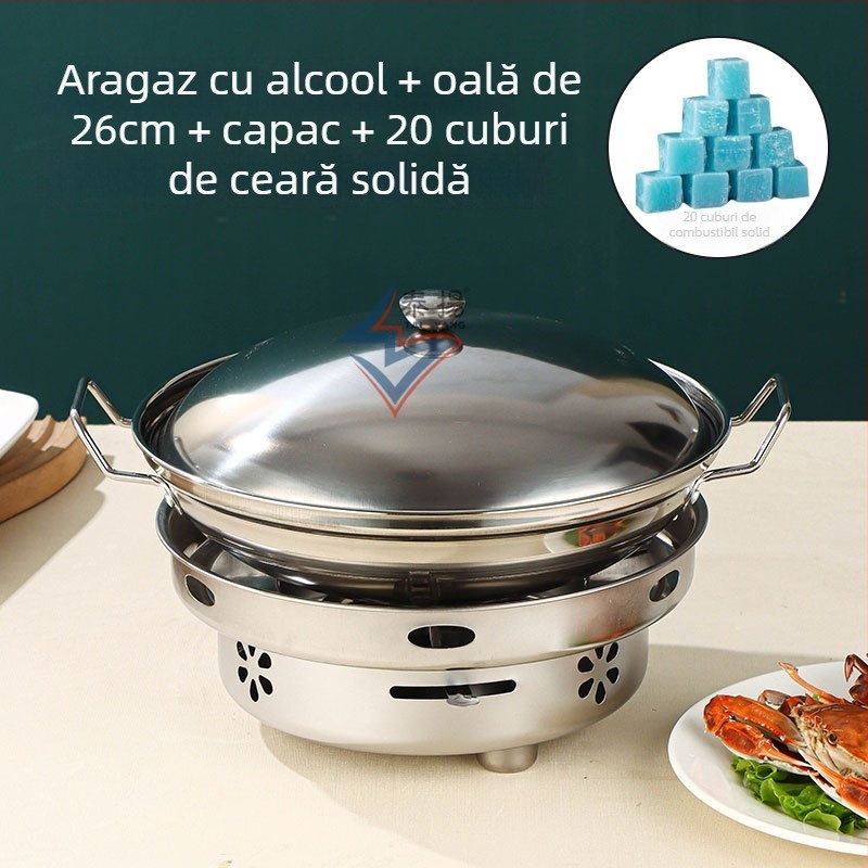 Aragaz cu alcool din oțel inoxidabil, oală mică pentru hot pot uscat, pentru uz casnic, restaurant, cămin, utilizare comercială