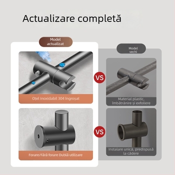 Set suport duș din oțel inoxidabil, tijă reglabilă, fără găurire, fără cuie, pentru capul de duș rotund