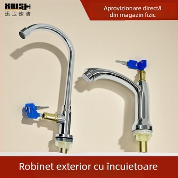 Robinet exterior cu lock pentru apă rece, cu cheie, pentru chiuvetă, din oțel inoxidabil, conexiune cu patru puncte