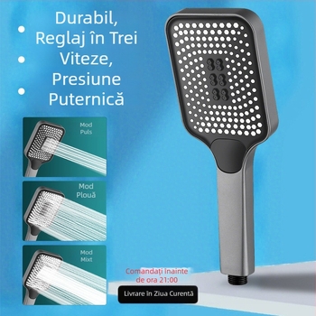 Cap de duș pătrat, cu presiune înaltă și ieșire mare de apă, flux mare, reglare cu o singură mână, ABS, design modern