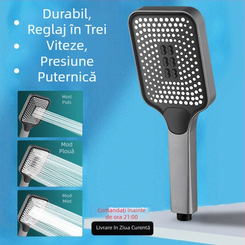 Cap de duș pătrat, cu presiune înaltă și ieșire mare de apă, flux mare, reglare cu o singură mână, ABS, design modern
