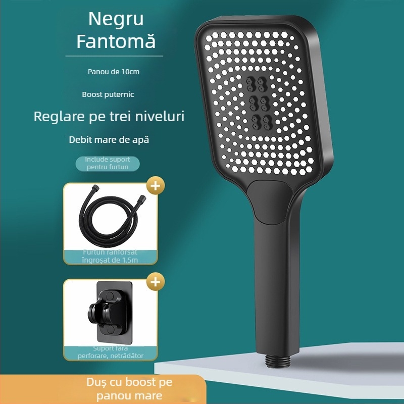 Cap de duș pătrat, cu presiune înaltă și ieșire mare de apă, flux mare, reglare cu o singură mână, ABS, design modern