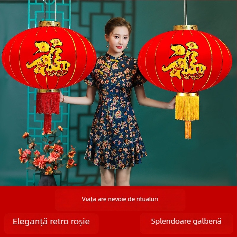 Fenar roșu binecuvântat pentru agățat – lanternă chineză rotundă, impermeabilă, pentru balcon și exterior, cadou de Anul Nou