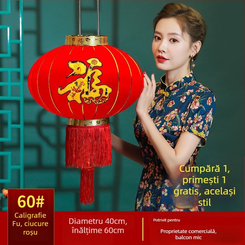 Fenar roșu binecuvântat pentru agățat – lanternă chineză rotundă, impermeabilă, pentru balcon și exterior, cadou de Anul Nou