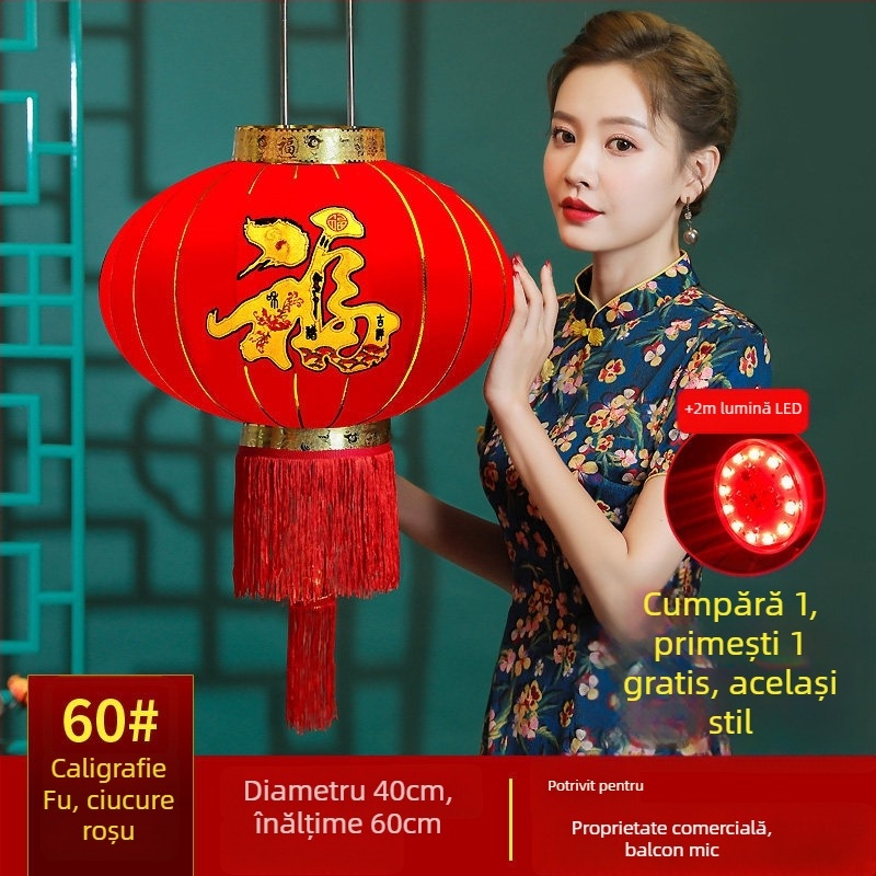 Fenar roșu binecuvântat pentru agățat – lanternă chineză rotundă, impermeabilă, pentru balcon și exterior, cadou de Anul Nou