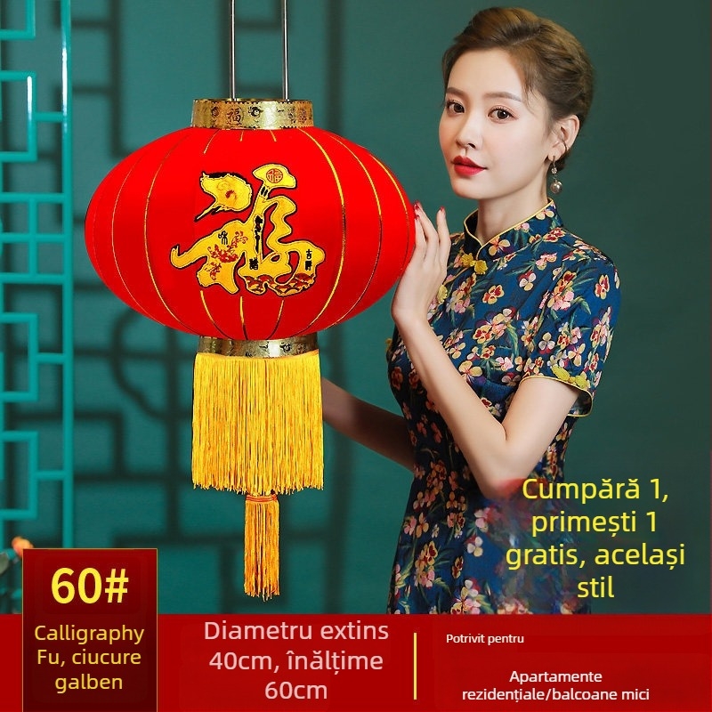 Fenar roșu binecuvântat pentru agățat – lanternă chineză rotundă, impermeabilă, pentru balcon și exterior, cadou de Anul Nou
