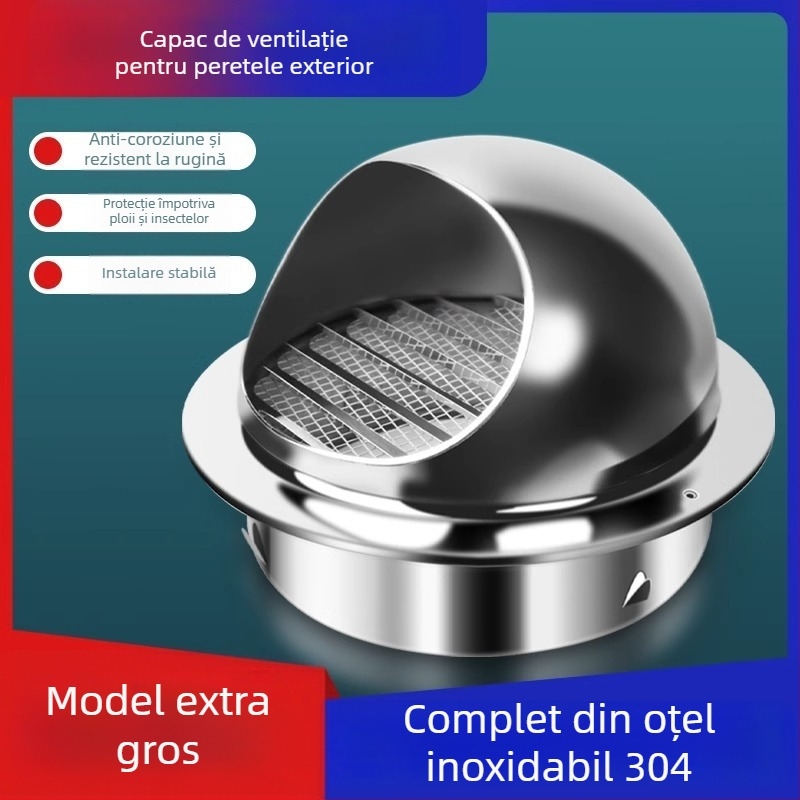 Cap de ventilație pentru perete exterior din oțel inoxidabil 304, cu capac pentru orificiul de evacuare, rezistent la intemperii